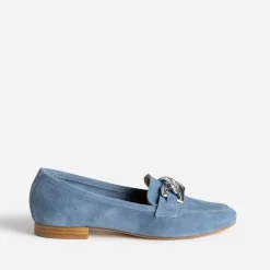 Mocassin bleu cuir velours maxi chaîne argentée