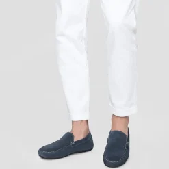 Mocassin bleu en cuir velours