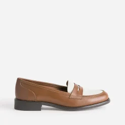 Mocassin camel et écru en cuir