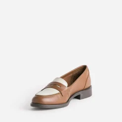 Mocassin camel et écru en cuir
