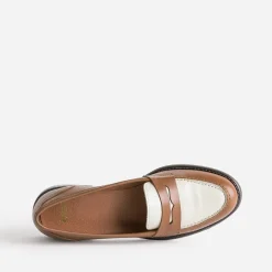 Mocassin camel et écru en cuir