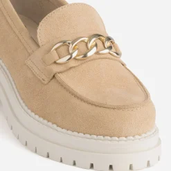 Mocassin crantée TEXTO beige en cuir velours