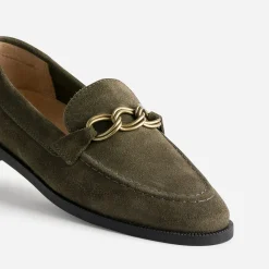 Mocassin kaki cuir velours