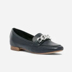 Mocassin marine cuir maxi chaîne argentée