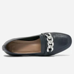 Mocassin marine cuir maxi chaîne argentée