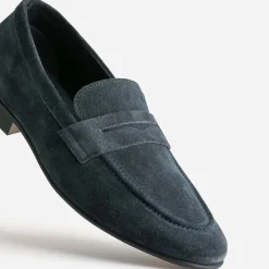 Mocassin marine cuir velours