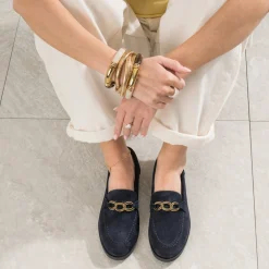 Mocassin marine cuir velours