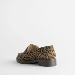 Mocassin marron cuir velours effet léopard