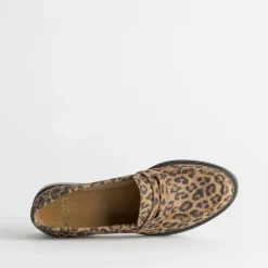 Mocassin marron cuir velours effet léopard