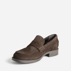 Mocassin marron en cuir velours