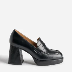 Mocassin noir à talon et plateforme