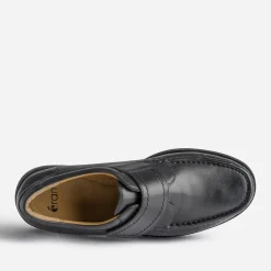 Mocassin noir en cuir à scratch