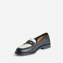 Mocassin noir et beige cuir