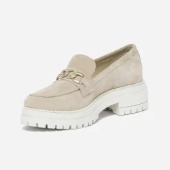 Mocassin TEXTO beige cuir velours semelle épaisse