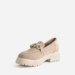Mocassin TEXTO beige cuir velours semelle crantée