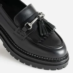 Mocassin TEXTO noir cuir à frange et pampilles