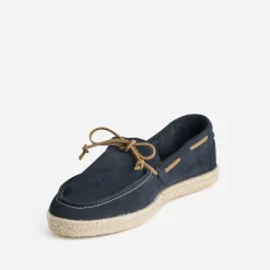 Mocassin-bateau marine en cuir velours