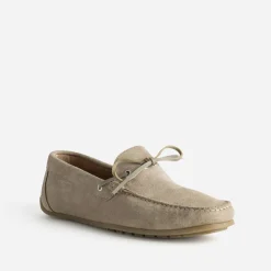 Mocassin-bateau taupe cuir velours avec lacet