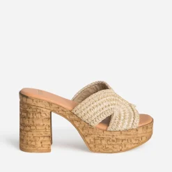 Mule à talon TEXTO beige tressée