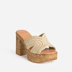 Mule à talon TEXTO beige tressée