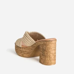 Mule à talon TEXTO beige tressée