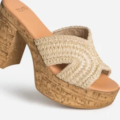 Mule à talon TEXTO beige tressée