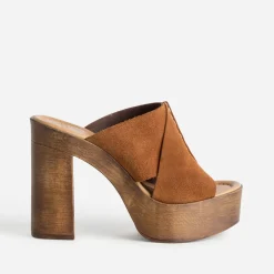 Mule à plateforme TEXTO cognac cuir velours