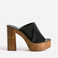 Mule à plateforme TEXTO noire cuir velours