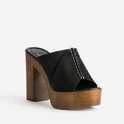 Mule à plateforme TEXTO noire cuir velours