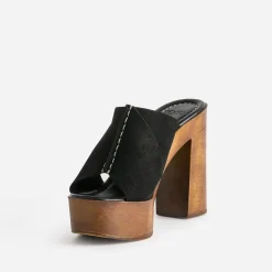 Mule à plateforme TEXTO noire cuir velours