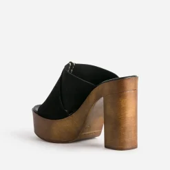 Mule à plateforme TEXTO noire cuir velours