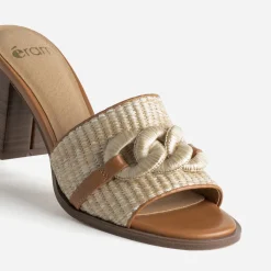 Mule à talon beige effet raphia