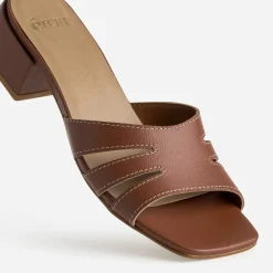 Mule à talon cognac cuir