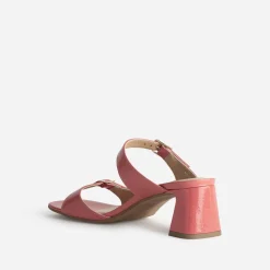 Mule à talon rose cuir verni double bride