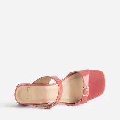 Mule à talon rose cuir verni double bride