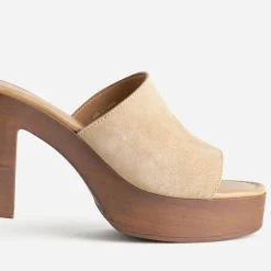 Mule à talon TEXTO beige cuir velours