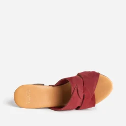 Mule à talon TEXTO bordeaux en cuir velours