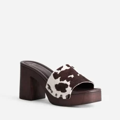 Mule à talon TEXTO marron motif vache