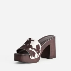 Mule à talon TEXTO marron motif vache