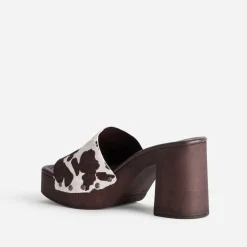 Mule à talon TEXTO marron motif vache