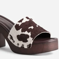 Mule à talon TEXTO marron motif vache