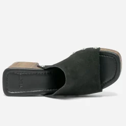 Mule à talon TEXTO noire en cuir velours