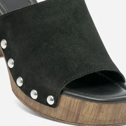 Mule à talon TEXTO noire en cuir velours