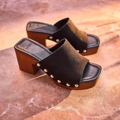 Mule à talon TEXTO noire en cuir velours