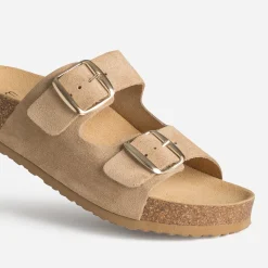 Mule anatomique beige cuir velours à plateforme
