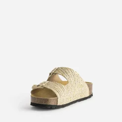 Mule anatomique beige effet raphia plateforme