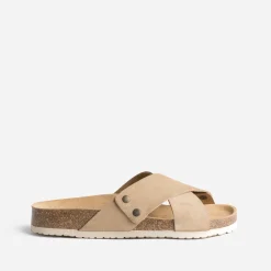 Mule anatomique beige en cuir velours éco-conçu