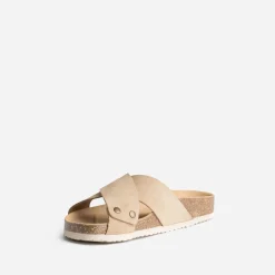 Mule anatomique beige en cuir velours éco-conçu