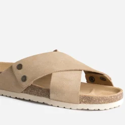 Mule anatomique beige en cuir velours éco-conçu