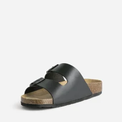 Mule anatomique noir en cuir